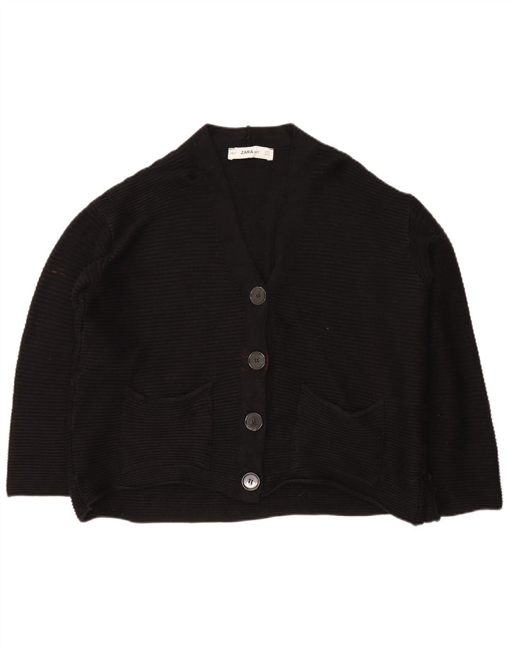 Zara Damen Crop Oversized Cardigan Pullover UK 10 Small Schwarz Klassisch