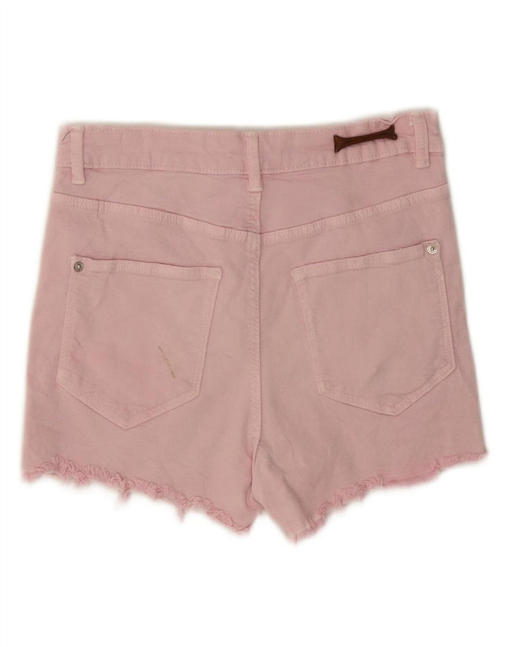 BERSHKA Womens Denim Shorts EU 38 Small W28  Pink Cotton