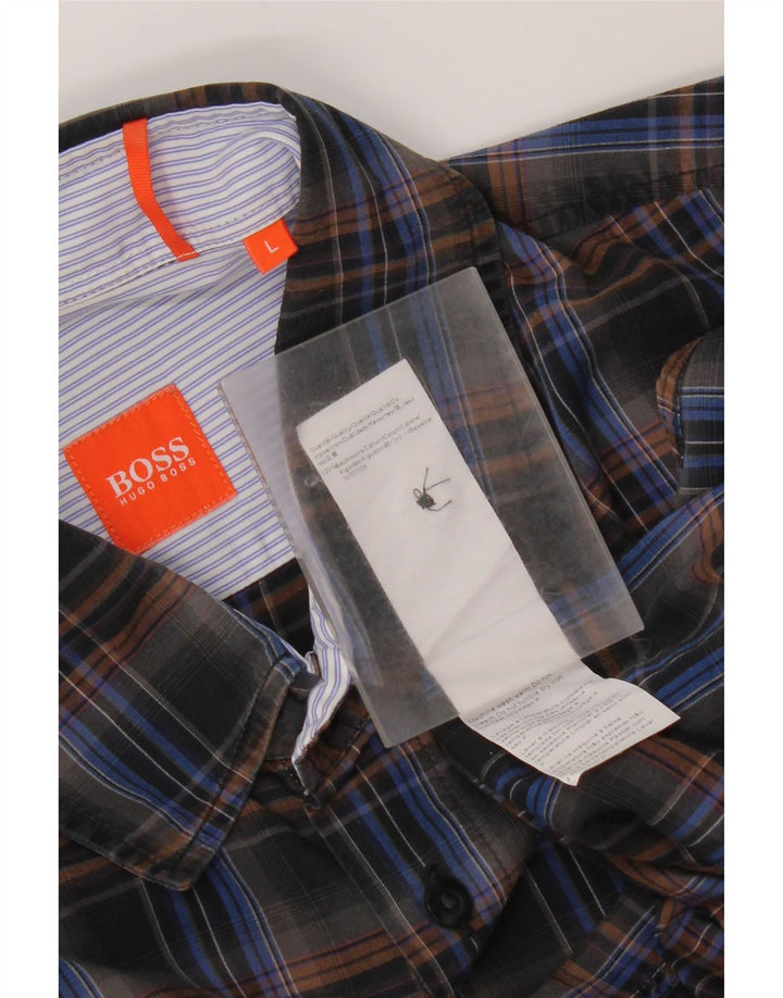 Hugo Boss Herrenhemd, groß, schwarz, kariert, Baumwolle