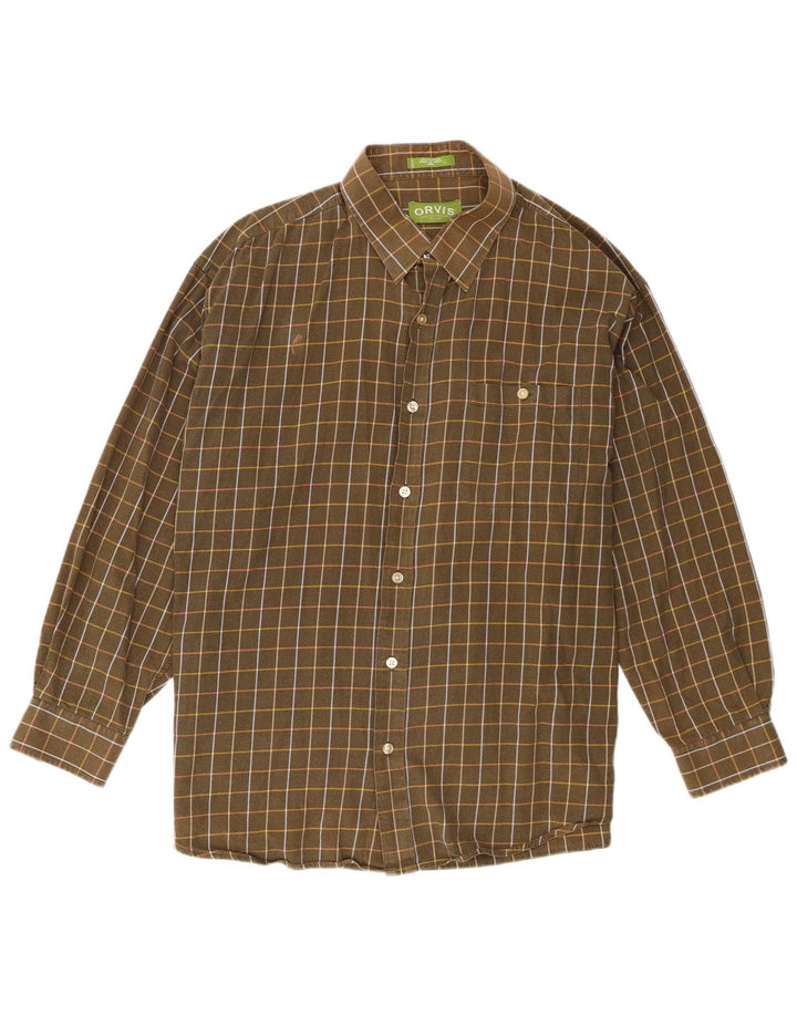 Orvis Herrenhemd 2XL Khaki Kariert Baumwolle
