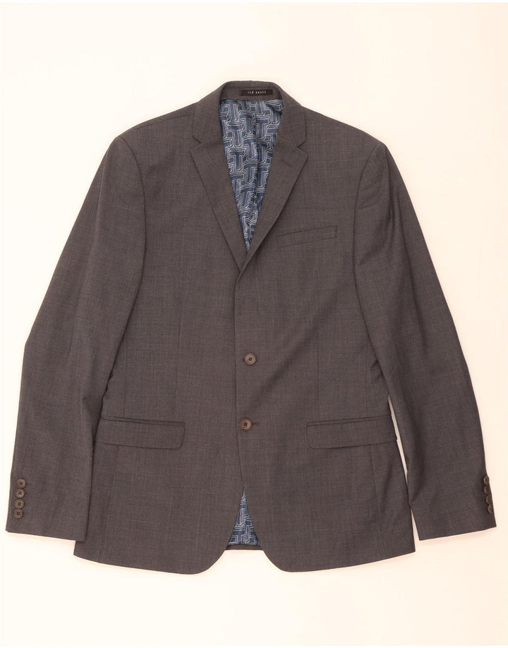 TED BAKER Herren-Blazer mit 2 Knöpfen, schmale Passform, UK 40, große graue Wolle