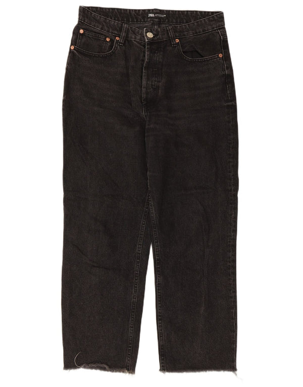Zara Damen Crop Straight Jeans EU 42 Large W32 L25 Schwarze Baumwolle