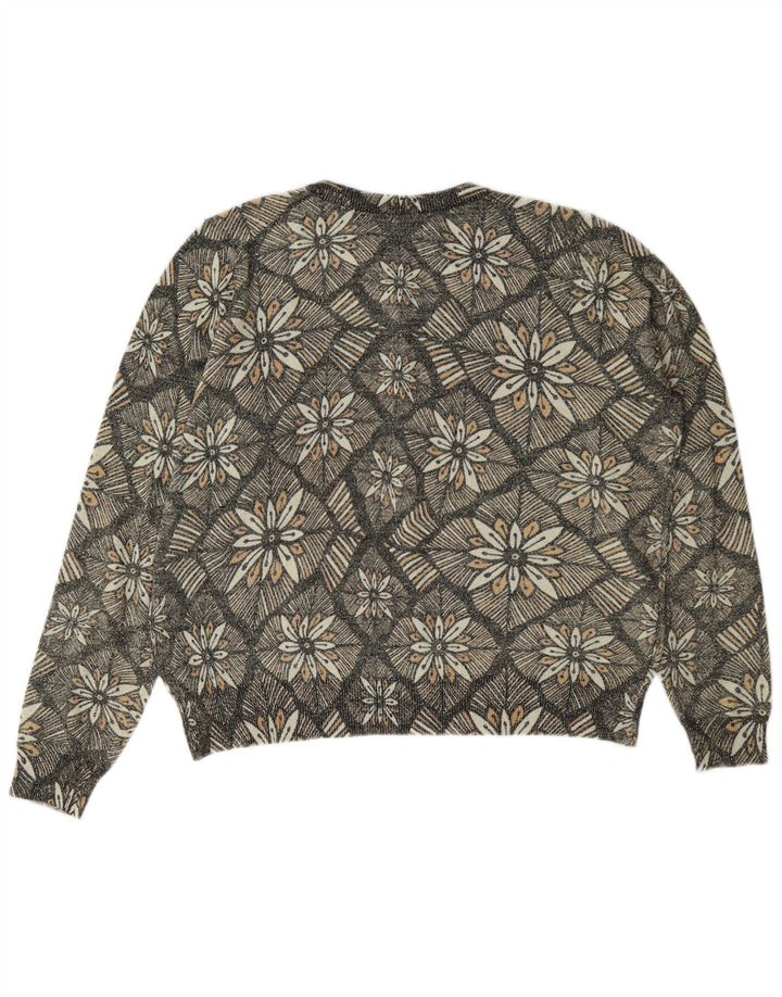 Marks & Spencer Damen-Strickjacke, UK-Größe 44, Mittelgrau, klassisch mit Blumenmuster
