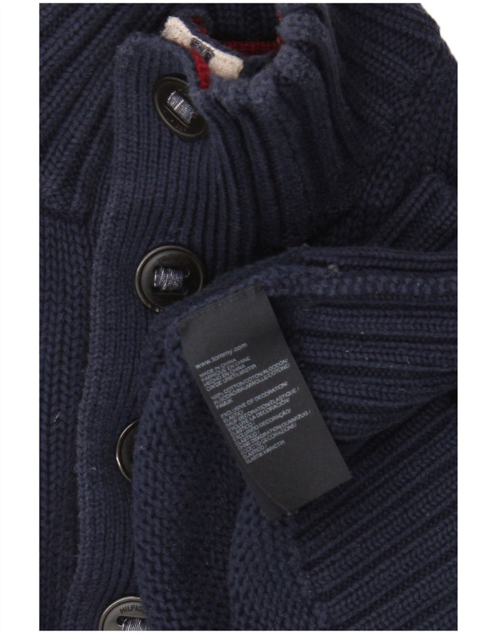 Tommy Hilfiger Herren-Pullover mit Knopfkragen, mittlere Marineblau-Baumwolle