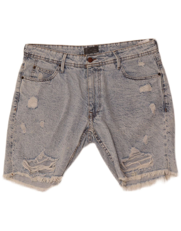 Zara Herren Distressed Denim Shorts EU 46 XL W36 L Blaue Baumwolle