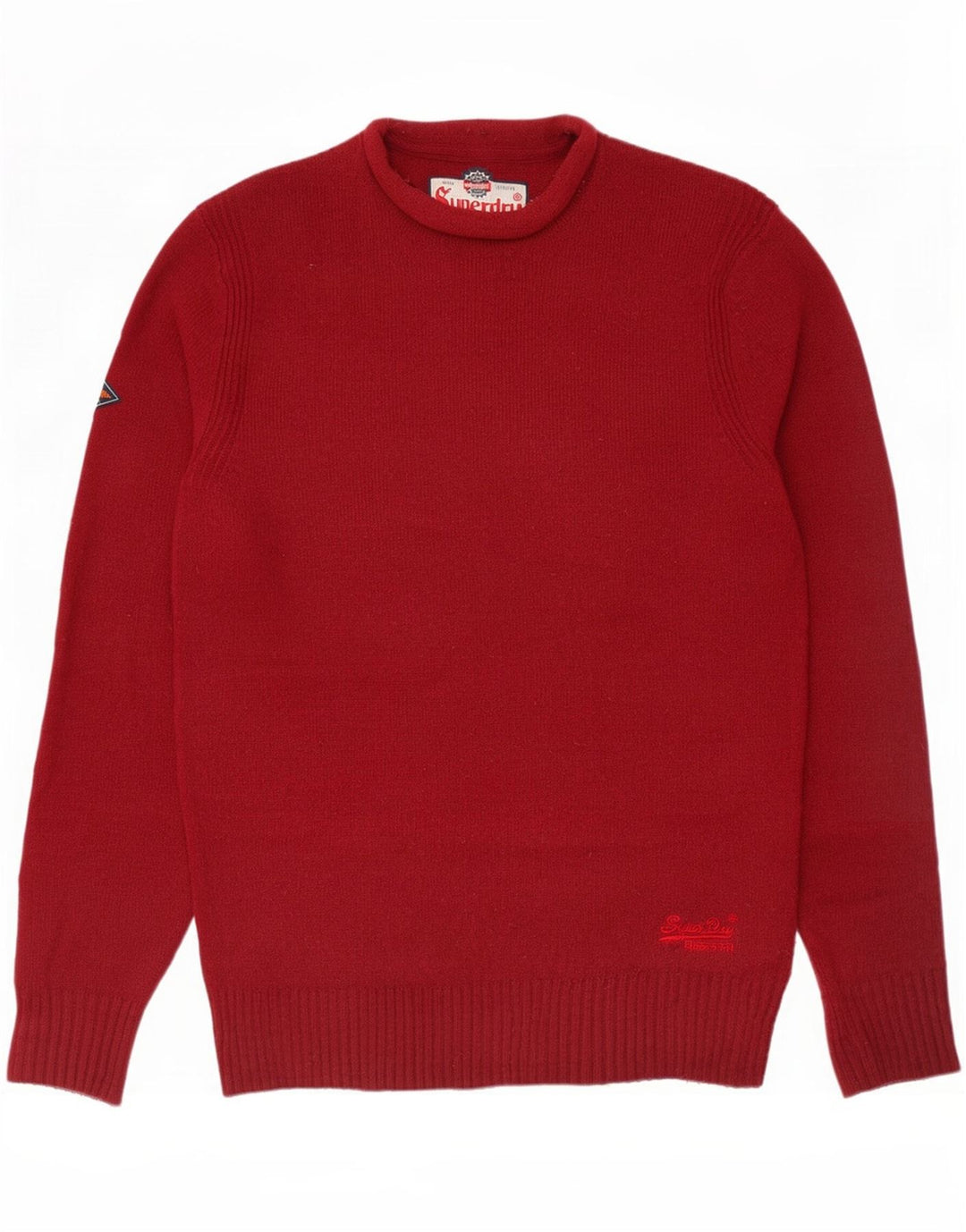 Superdry Herren-Pullover mit Rundhalsausschnitt, mittelrote Lammwolle
