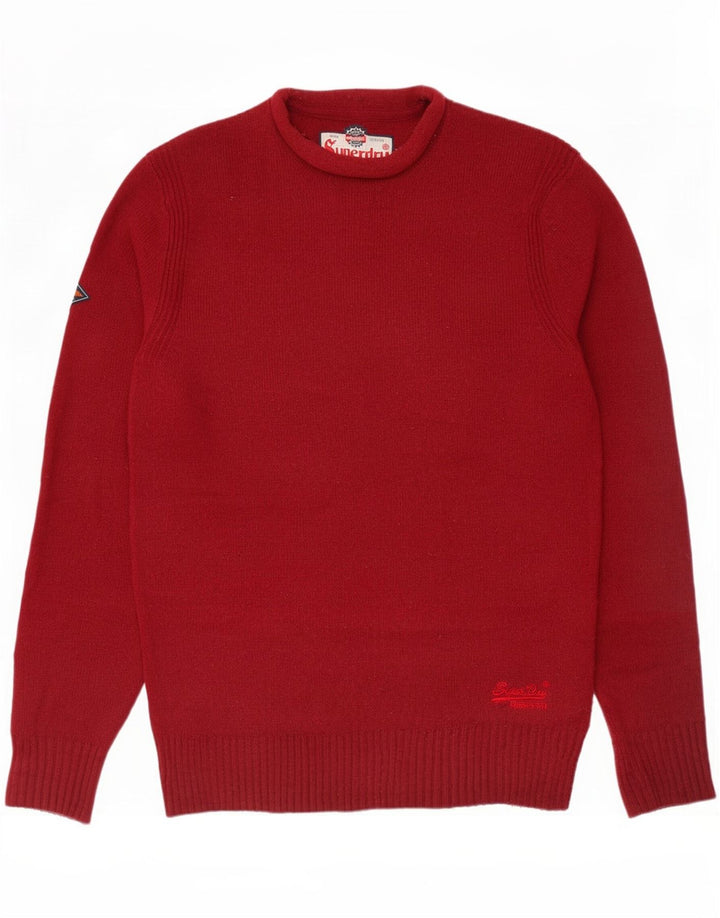 Superdry Herren-Pullover mit Rundhalsausschnitt, mittelrote Lammwolle