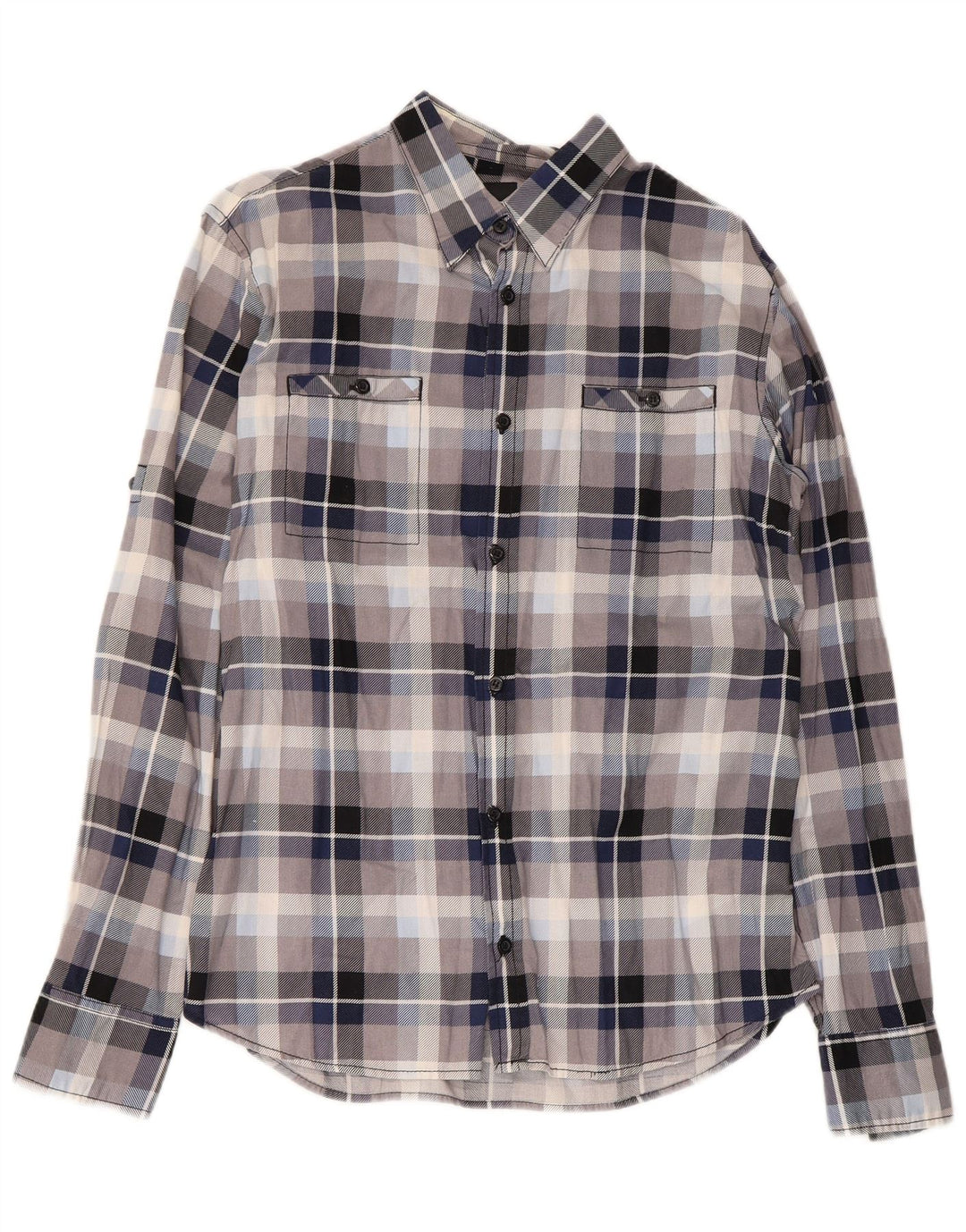Fishbone Slim-Fit-Flanellhemd für Herren aus mittelblau karierter Baumwolle