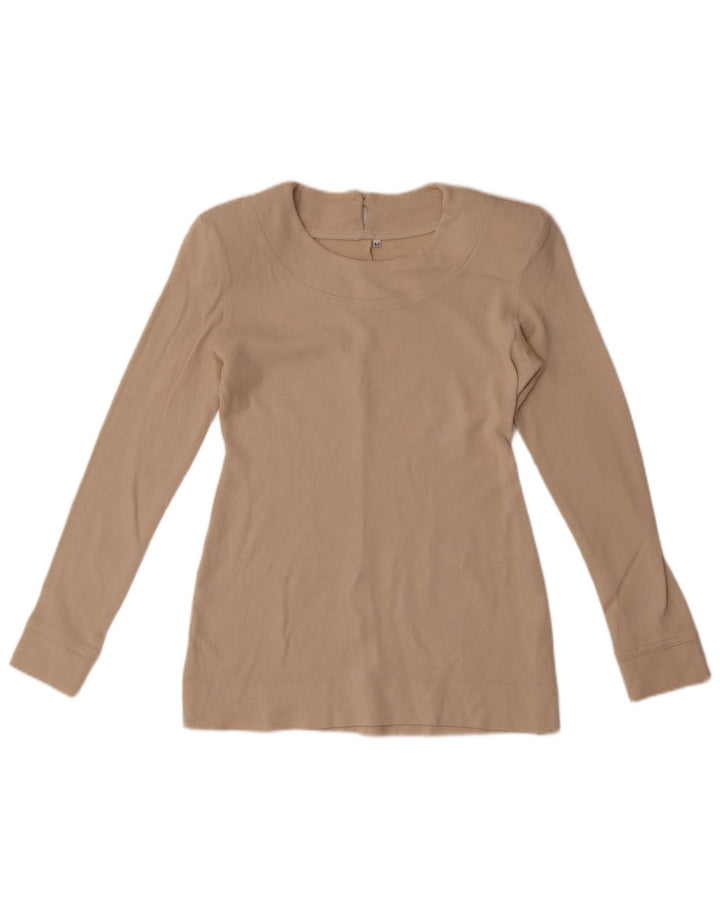 Vintage Damen Regular Top Langarm UK 12 Mittelbeige Wolle