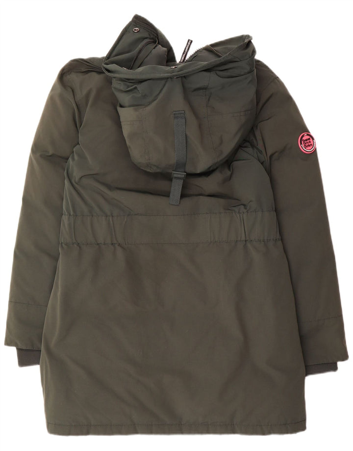 Superdry Wattierter Mantel mit Kapuze für Damen, UK 10, Größe S, grünes Nylon