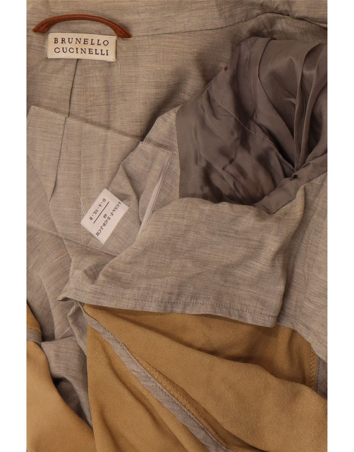 Brunello Cucinelli Damen 1-Knopf-Blazerjacke UK 12 Mittelbeige Klassisch