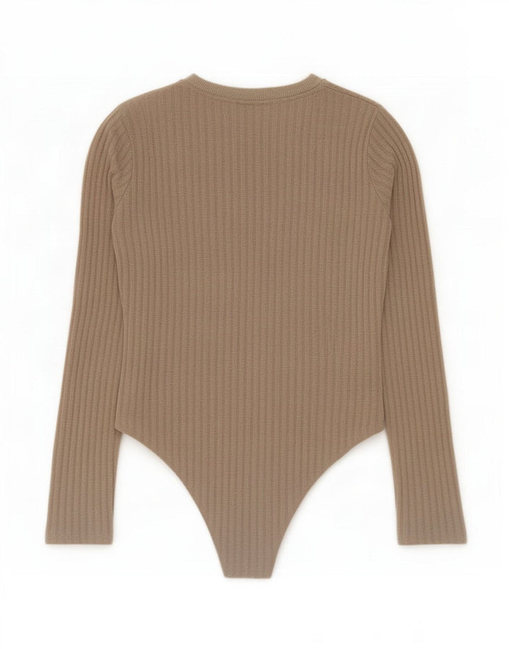 Zara Damen Langarm-Body UK 12 Mittelbeige meliert