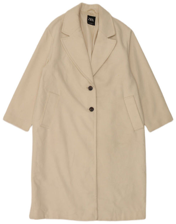 Zara Womens Overcoat UK 16 Large White Polyester