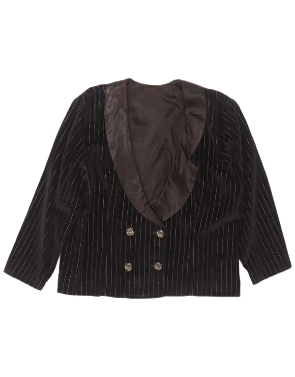 Vintage Damen Zweireiher Blazer Jacke UK 18 XL Schwarz Nadelstreifen