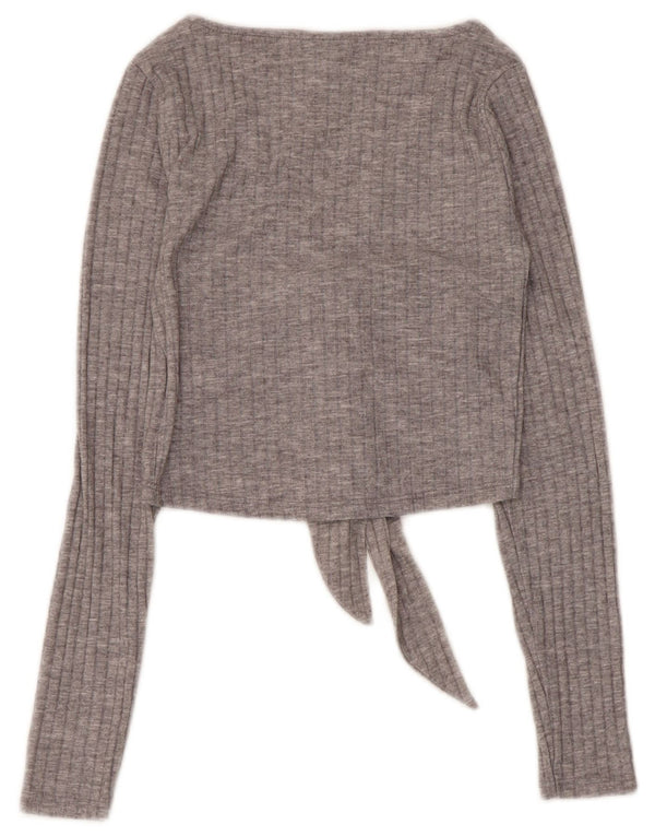 Topshop Damen Langarm-Crop-Top UK 6 XS Grau Polyester
