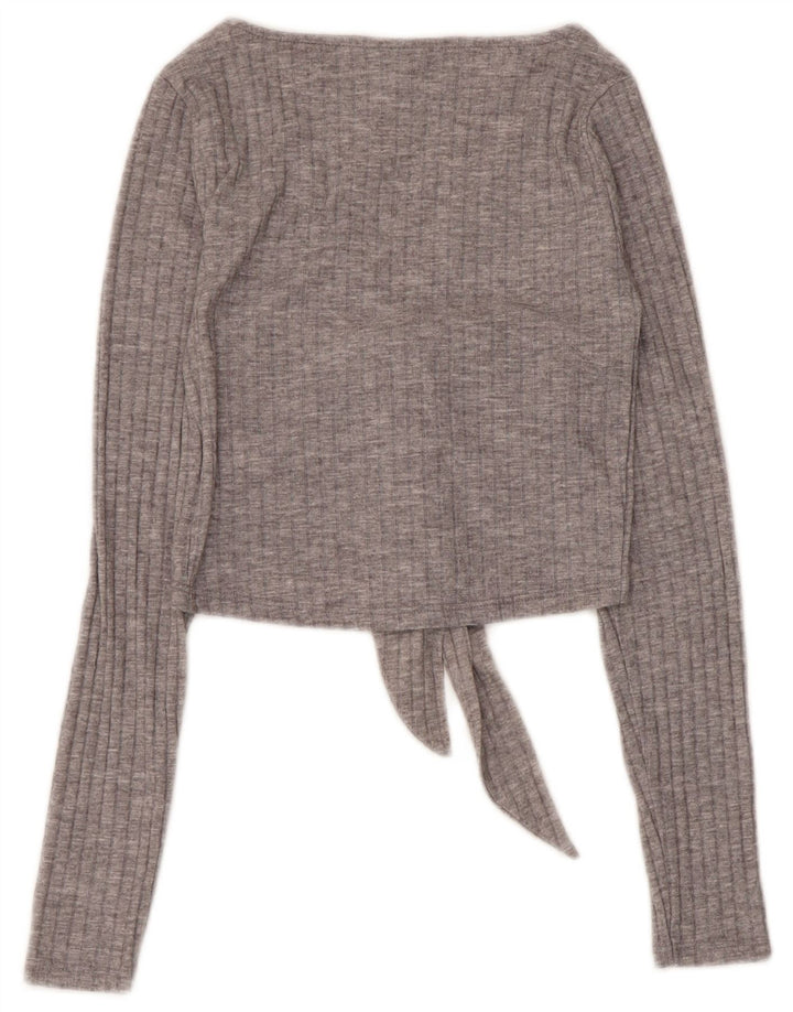Topshop Damen Langarm-Crop-Top UK 6 XS Grau Polyester