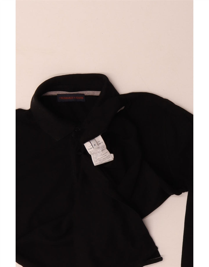 TRUSSARDI JEANS Herren-Langarm-Poloshirt aus mittelschwarzer Baumwolle