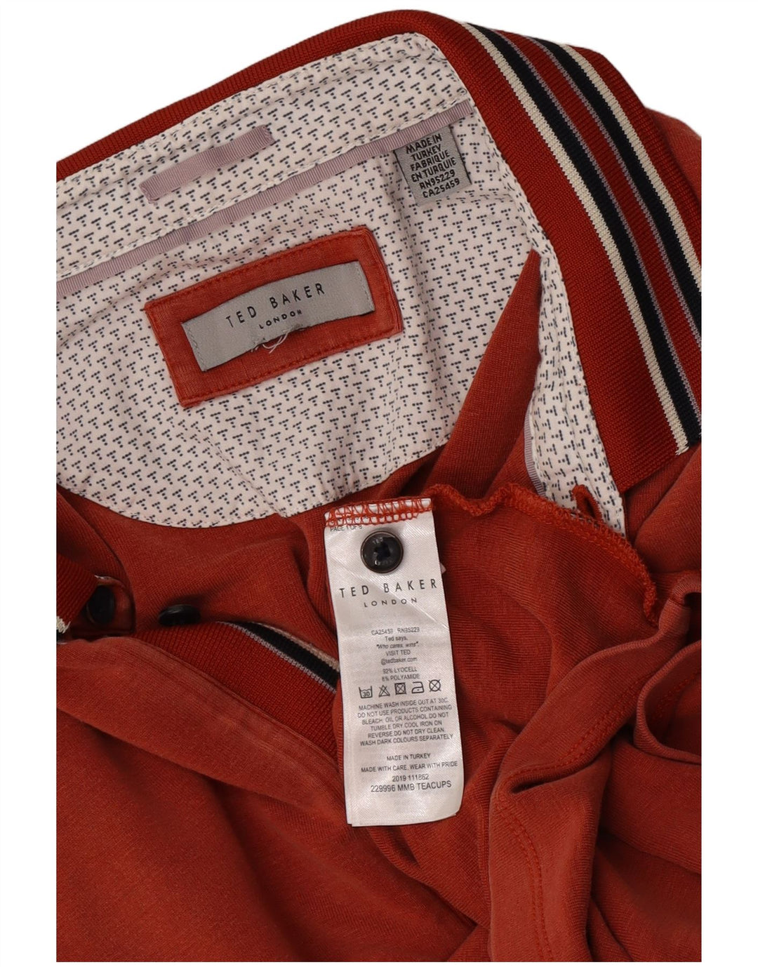 Ted Baker Herren Poloshirt XL Orange gestreift Lyocell