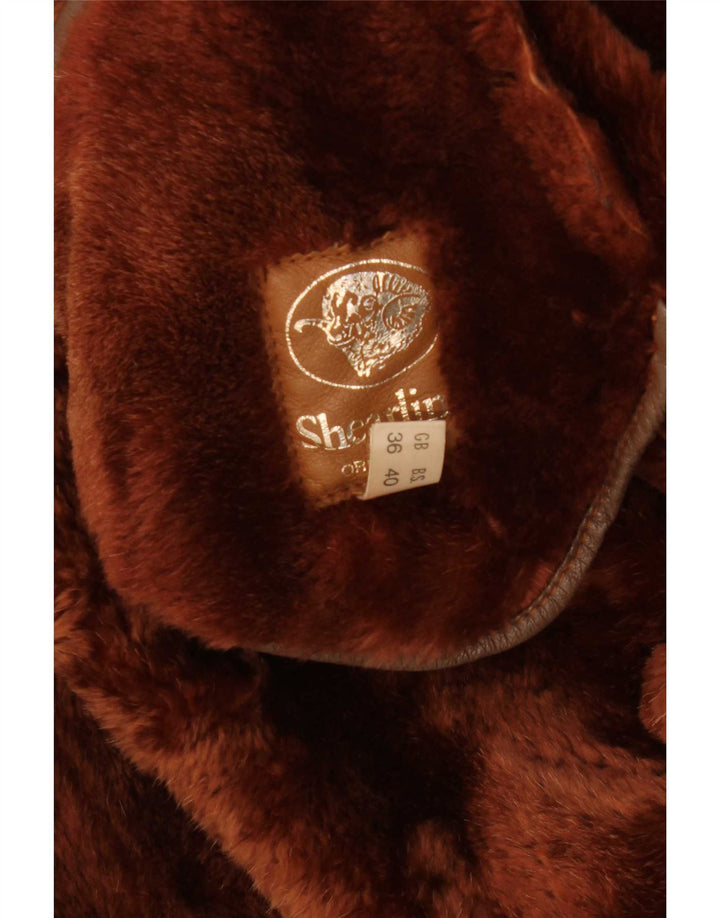 Vintage Damen Übergroßer offener Shearling-Mantel EU 36 Small Brown