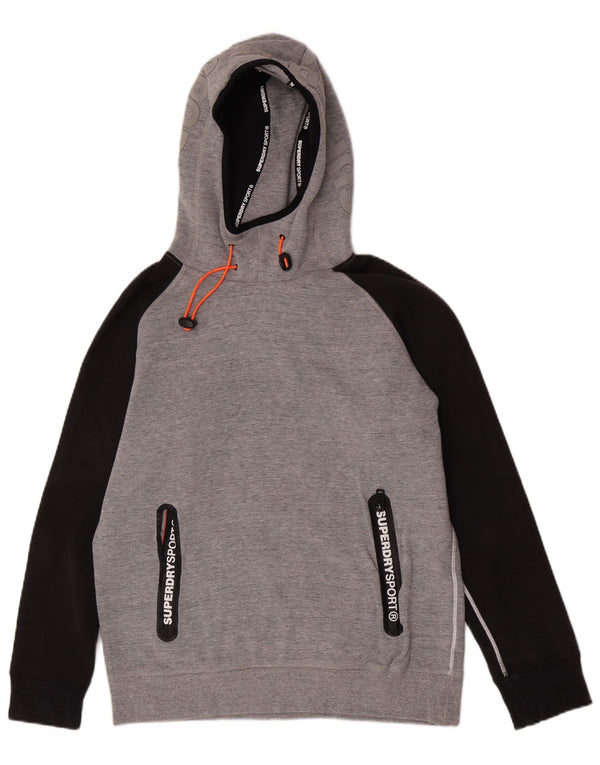 Superdry Damen Graphic Hoodie Pullover UK 18 XL Graue Colourblock-Baumwolle