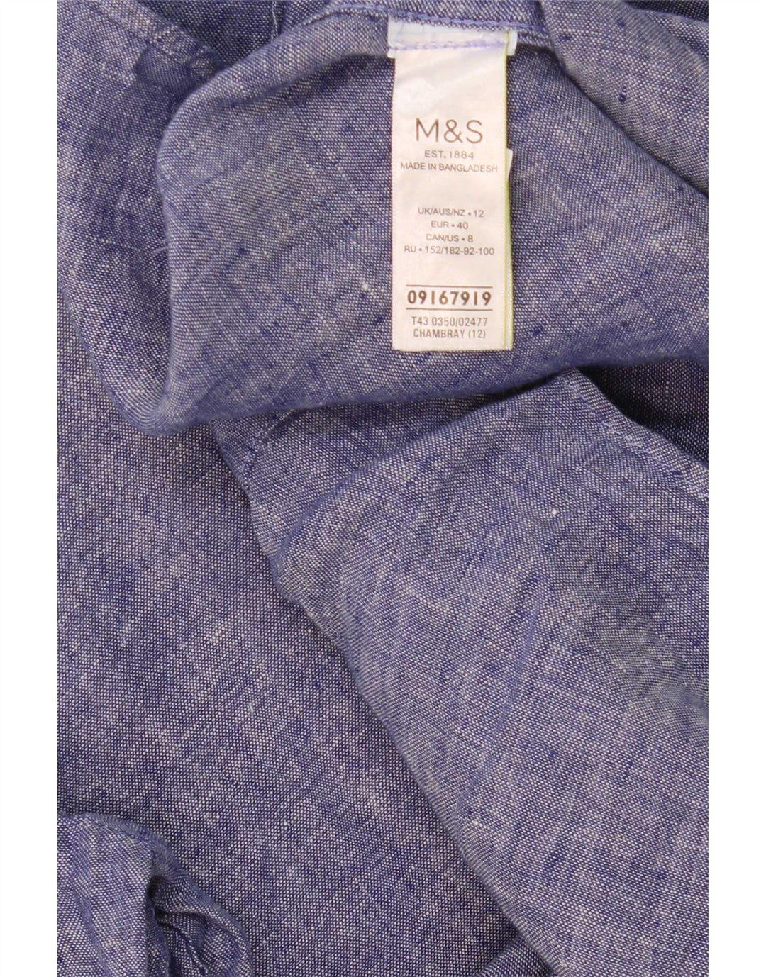 Marks & Spencer Damenhemd UK 12 Mittelblaues Leinen