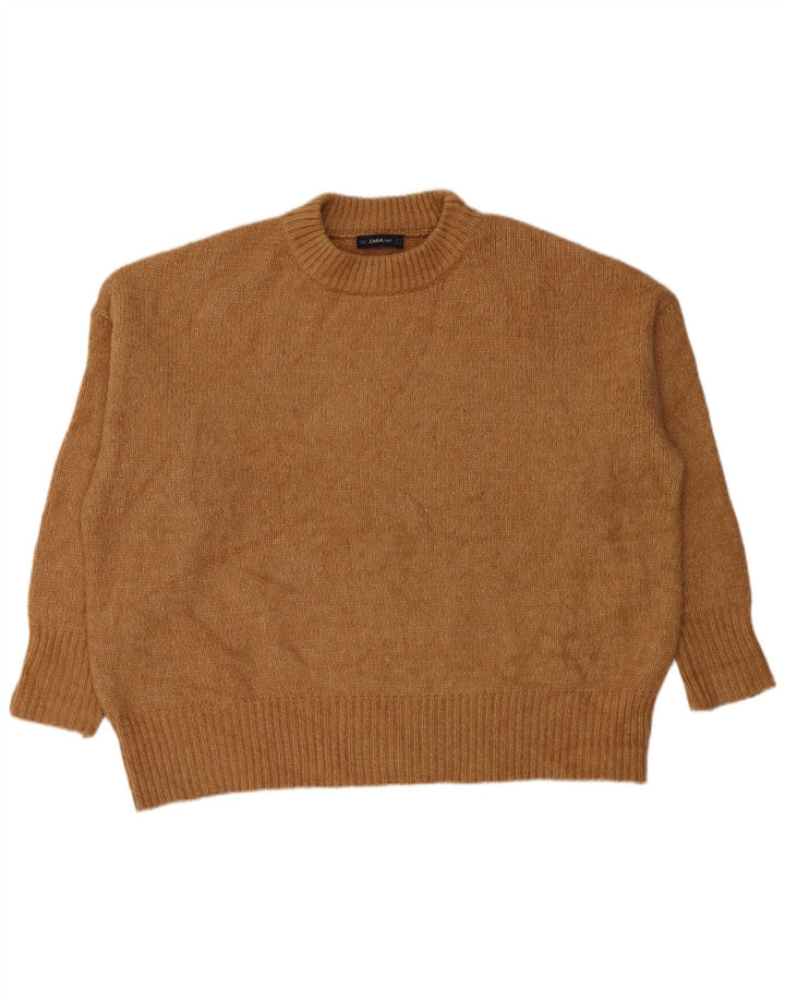 Übergroßer Pullover mit Rundhalsausschnitt von Zara für Damen, UK 14, mittelbraunes Acryl