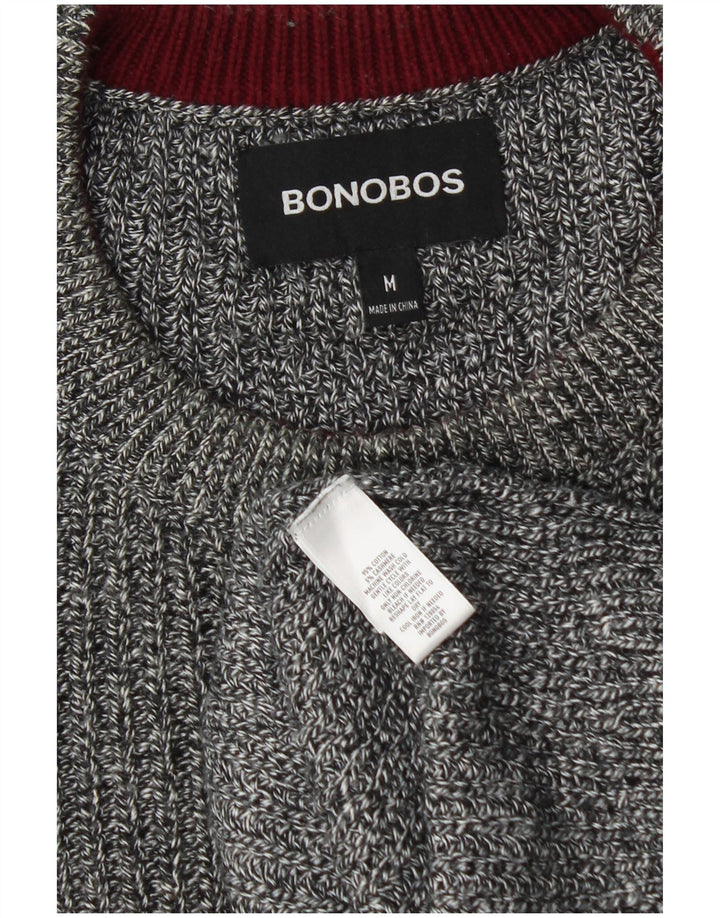 BONOBOS Herren-Pullover mit Rundhalsausschnitt, mittelgrau gesprenkelte Baumwolle