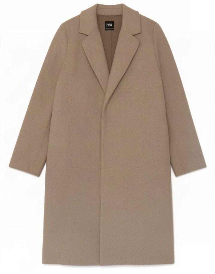 Zara Womens Open Overcoat UK 14 Medium Beige Polyester
