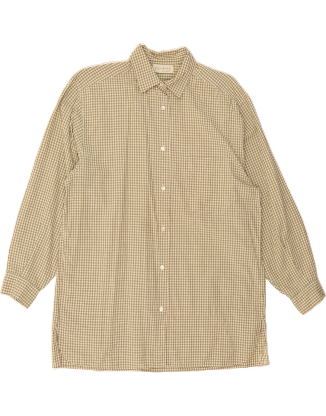 PENNY BLACK Womens Longline Shirt IT 44 Medium Khaki Check Cotton Vintage Penny Black and Second-Hand Penny Black from Messina Hembry 