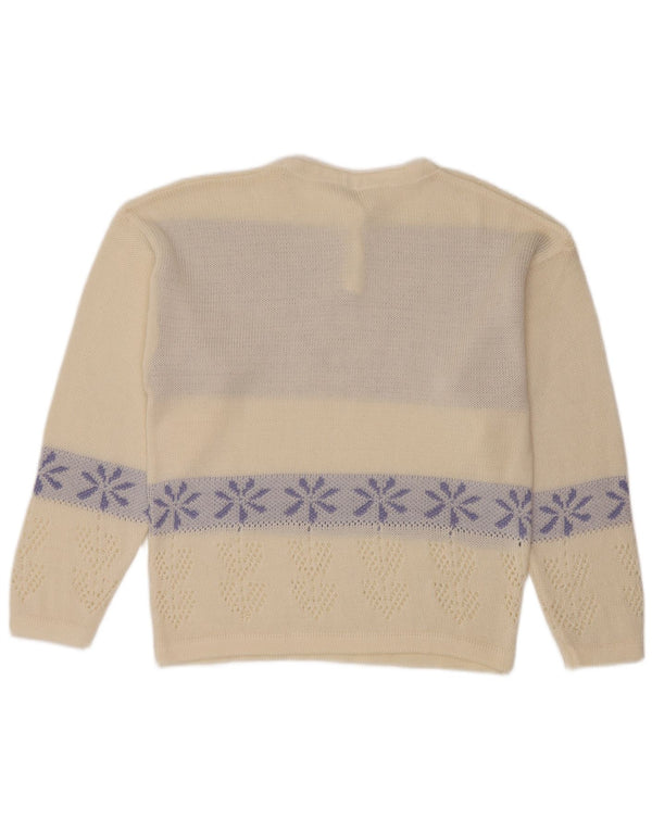 Vintage Damen Pullover mit Knopfkragen, UK 16, groß, weiß geblümt