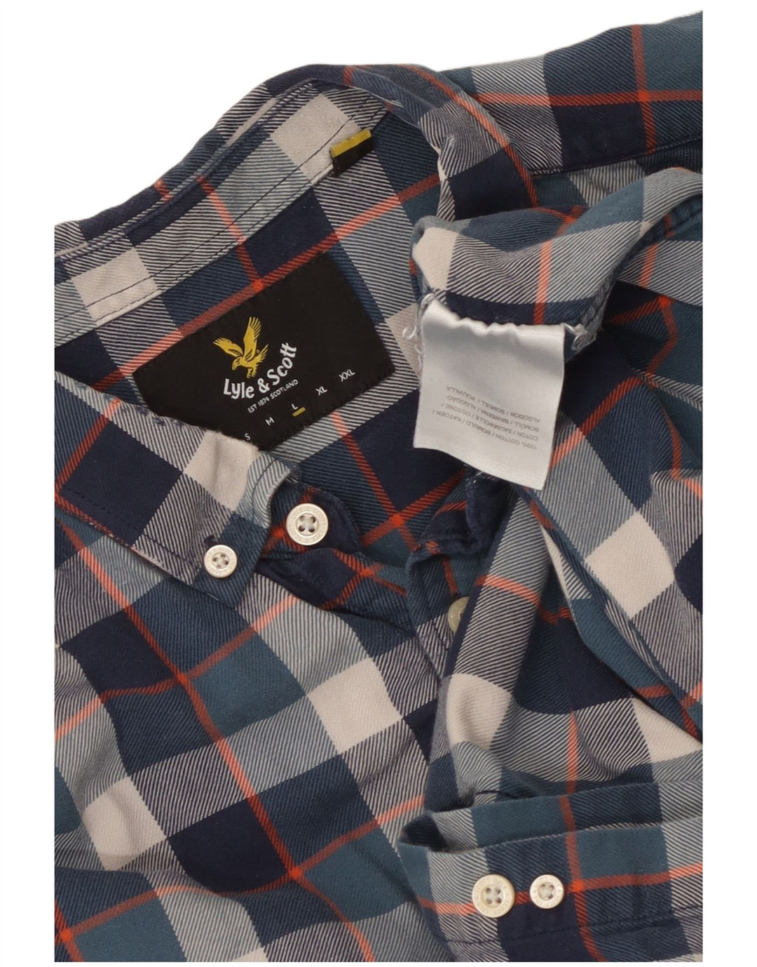Lyle & Scott Herrenhemd, groß, marineblau, kariert, Baumwolle