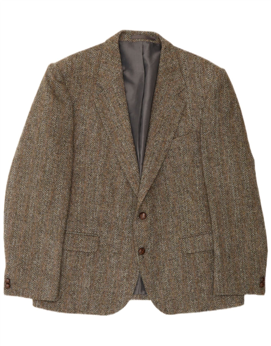 HARRIS TWEED Herren-Blazer mit 2 Knöpfen, UK 46 3XL, grüne Wolle mit Fischgrätenmuster