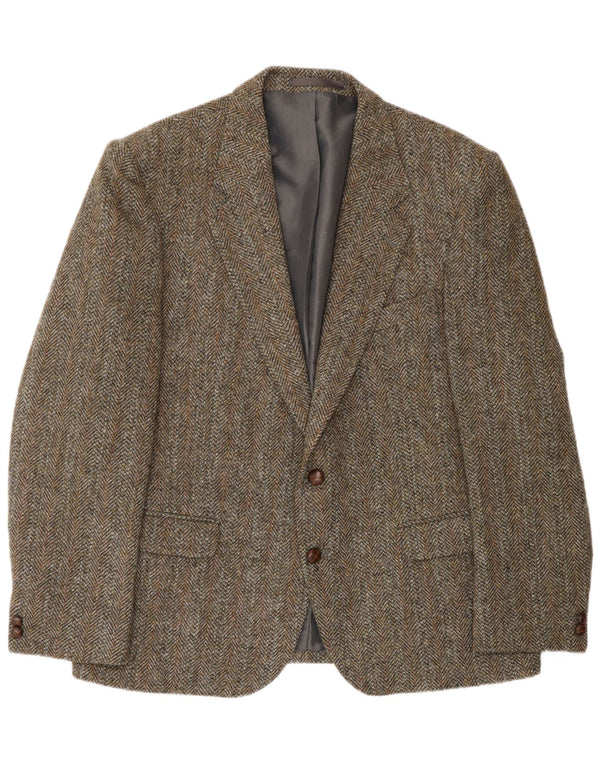 HARRIS TWEED Herren-Blazer mit 2 Knöpfen, UK 46 3XL, grüne Wolle mit Fischgrätenmuster