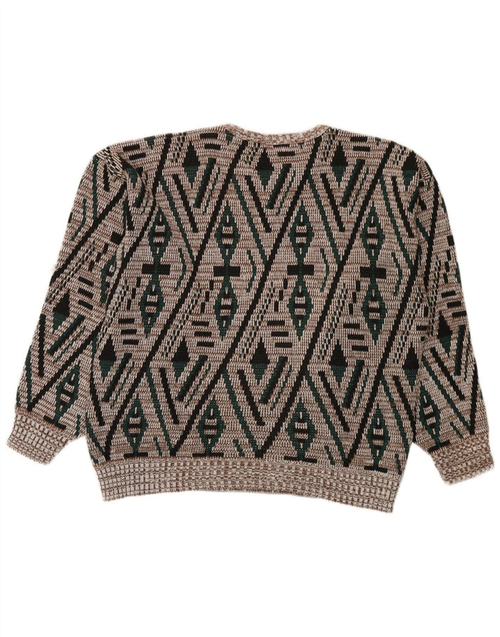 Vintage Herren Pullover mit Rundhalsausschnitt, Größe 52, groß, mehrfarbig, geometrisch