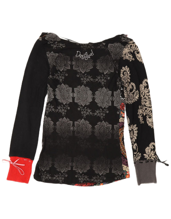 Desigual Damen Graphic Top Langarm UK 18 XL Schwarz Paisley Baumwolle