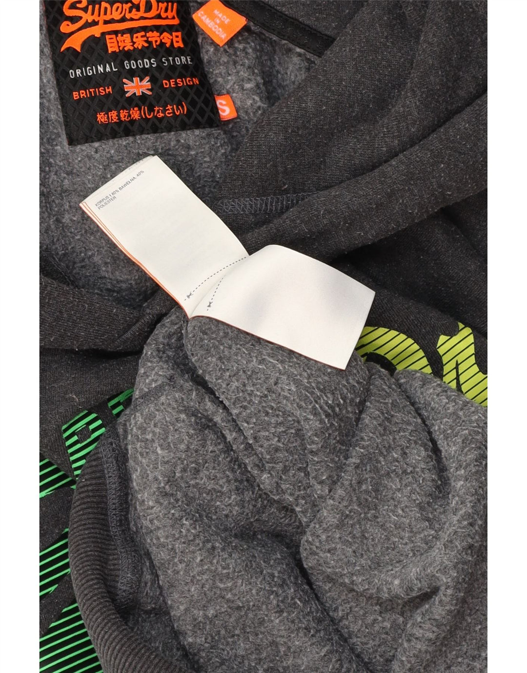 Superdry Herren-Kapuzenpullover mit Grafik, Größe S, graue Baumwolle