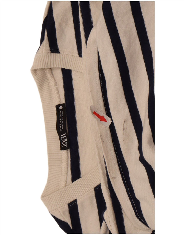 Zara Damen Top Langarm UK 12 Mittelweiß gestreift