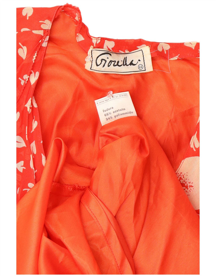 Vintage Damen A-Linien-Kleid mit Rüschen vorne, ITB 44, Mittelrot, Blumen-Retro