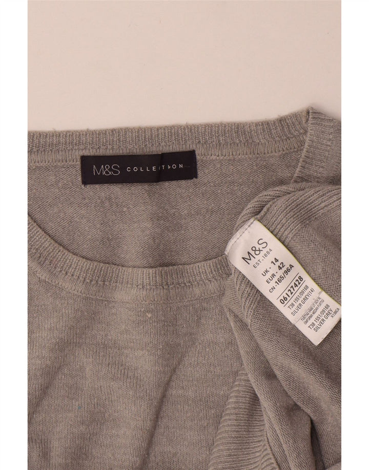 Marks & Spencer Damen-Pullover mit Rundhalsausschnitt, Gr. 14, Größe L, Grau, Acryl