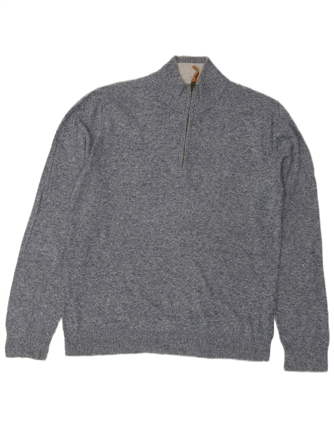 Fat Face Herren-Pullover mit Reißverschluss am Hals, mittelblau gefleckte Baumwolle, klassisch