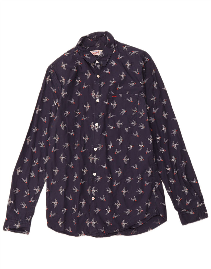 JACK & JONES Herren-Grafikhemd, klein, marineblau, Baumwolle