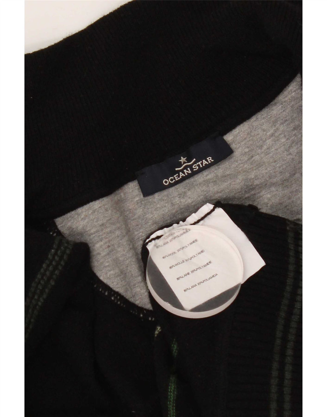 Ocean Star Herren-Strickjacke aus mittelschwarzer, gestreifter Wolle