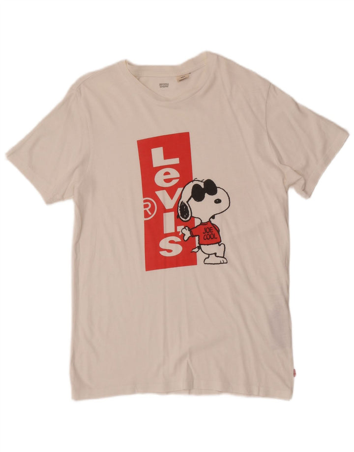 Levi's Herren Peanuts Graphic T-Shirt Top Small aus weißer Baumwolle