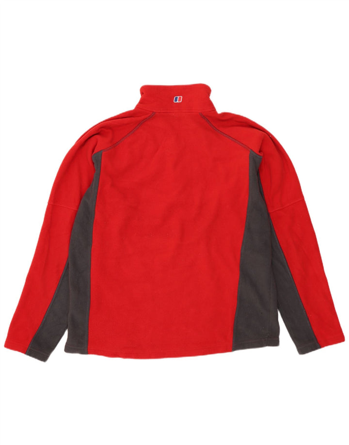 Berghaus Herren-Fleecepullover mit Reißverschluss am Hals, mittelrotes Farbblock-Polyester