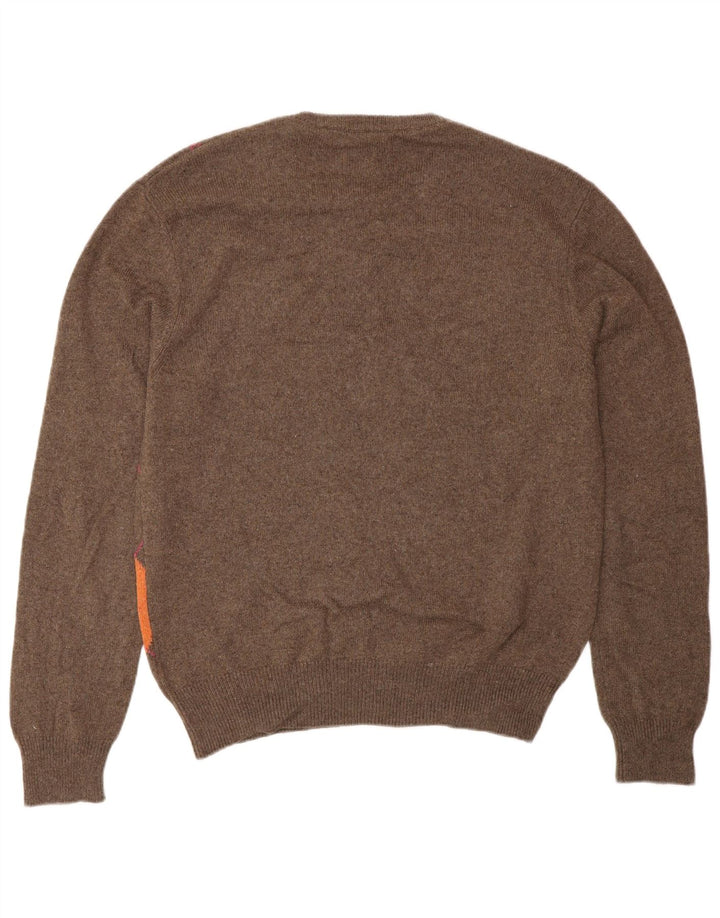VINTAGE Herren-Pullover mit Rundhalsausschnitt, Größe 48, klein, braun, Argyle/Diamant