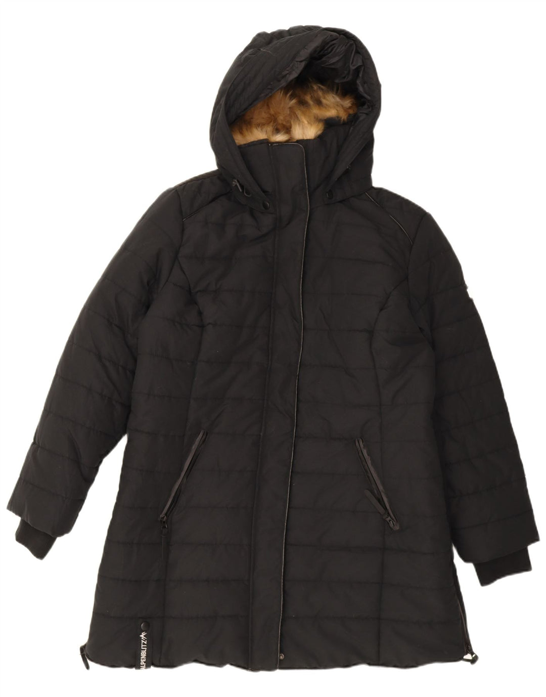 Alpenblitz Wattierter Damenmantel mit Kapuze UK 22 2XL Schwarz Polyester