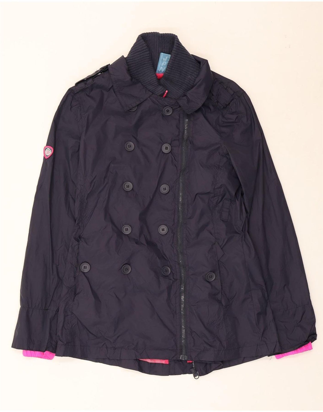 Superdry Zweireihige Regenjacke für Damen, UK 12, mittelmarineblaues Nylon