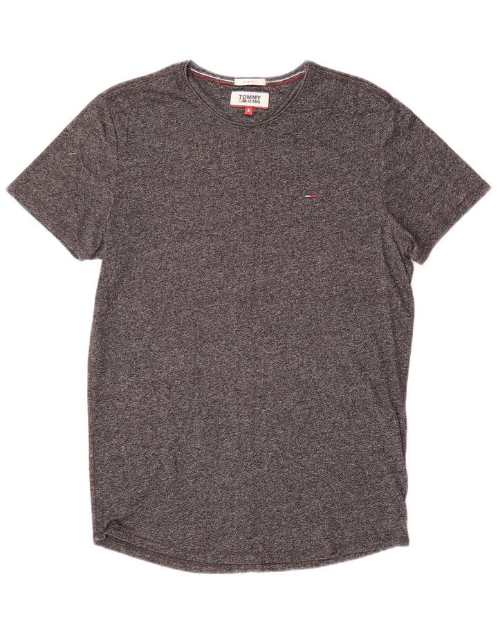 Tommy Hilfiger Herren-T-Shirt mit schmaler Passform, klein, grau gefleckte Baumwolle