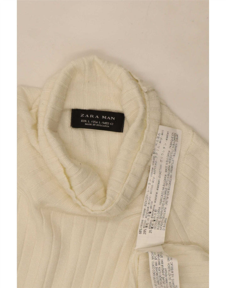 Rollkragenpullover für Herren von Zara, groß, weiße Viskose