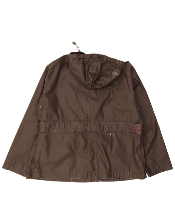 Zara Womens Hooded Waxed Cotton Jacket UK 18 XL Brown Cotton
